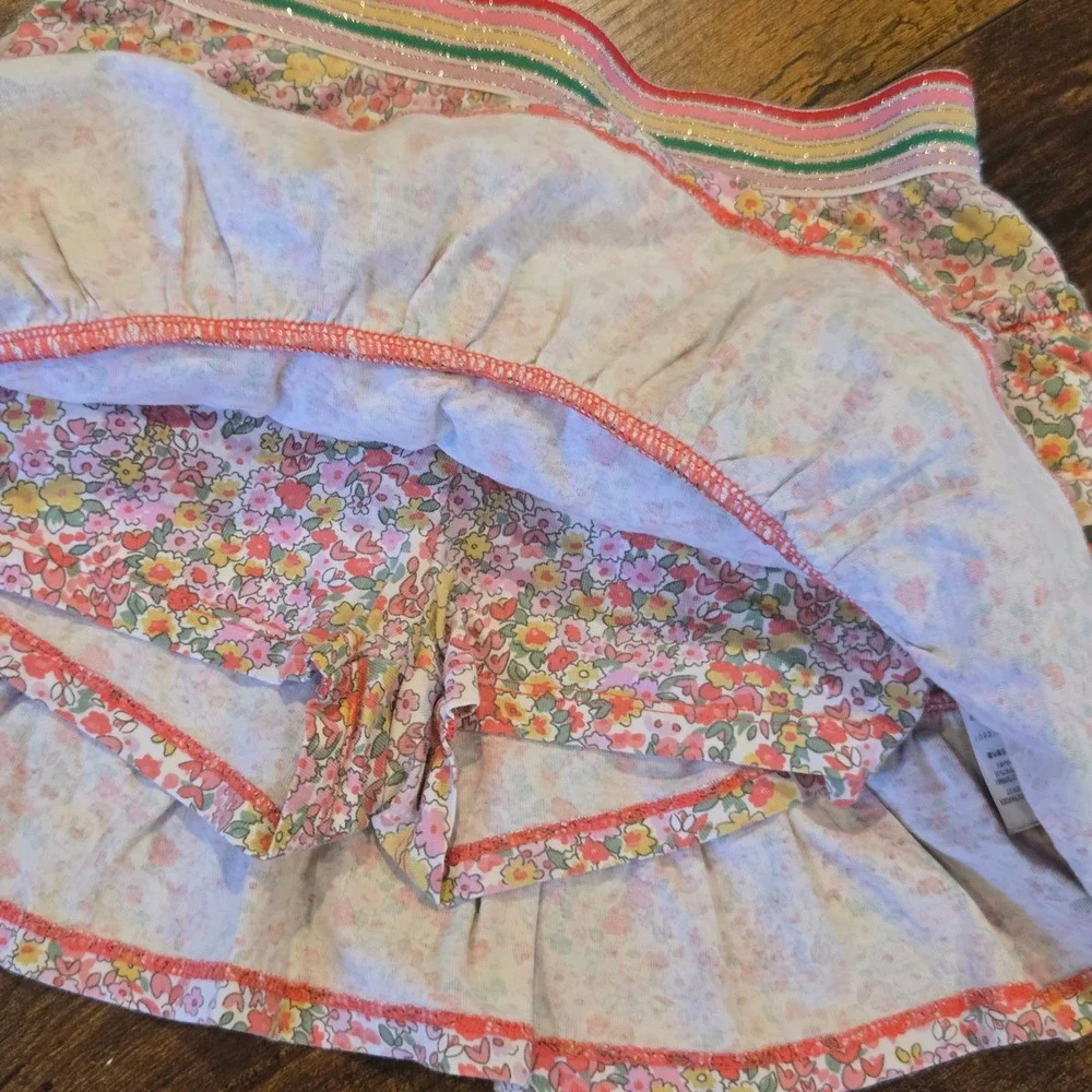 Boden Girls Floral Tiered Ruffle Skort Rainbow Glitter Waistband Size 5-6Y 116cm